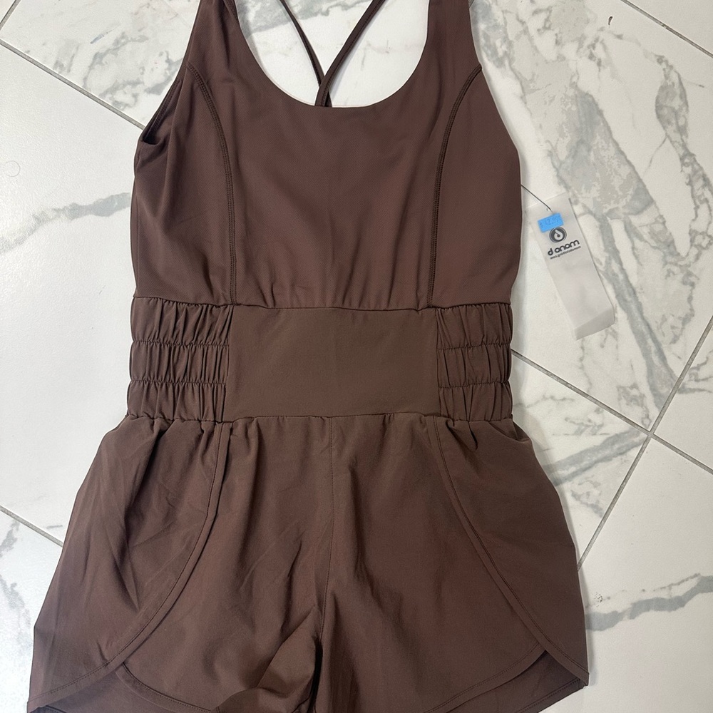 Brown Strappy Romper Jumpsuit by ALO Yoga